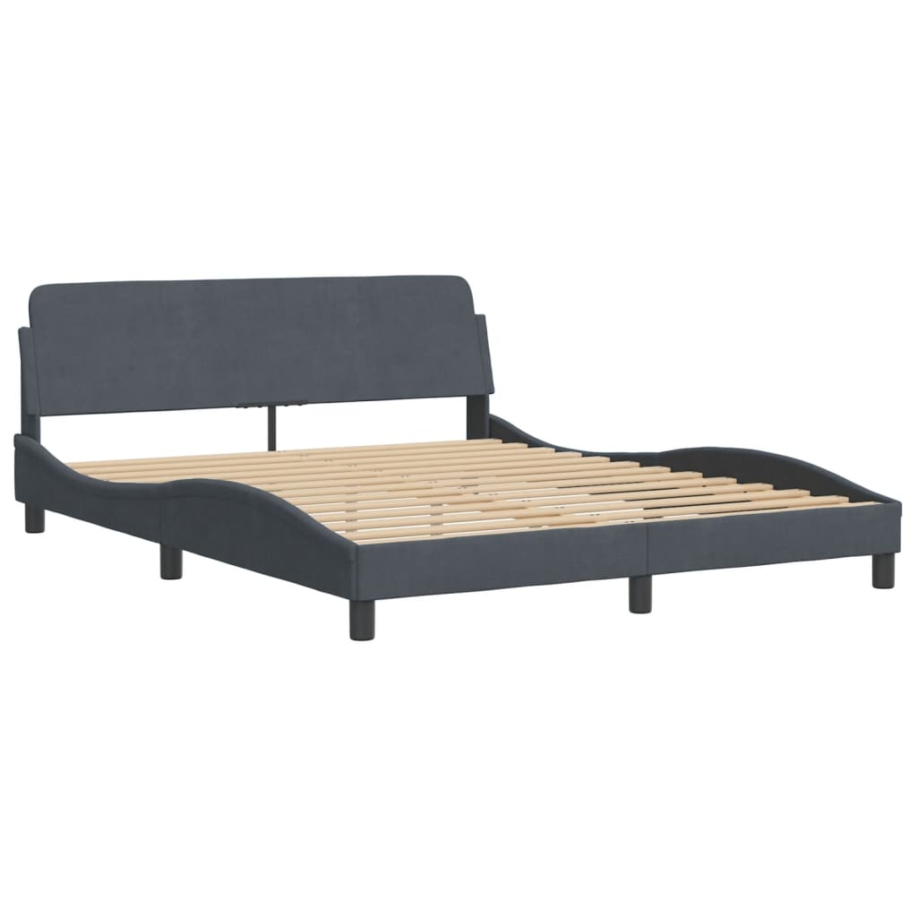 Bettgestell mit LED ohne Matratze Dunkelgrau 160x200 cm Samt