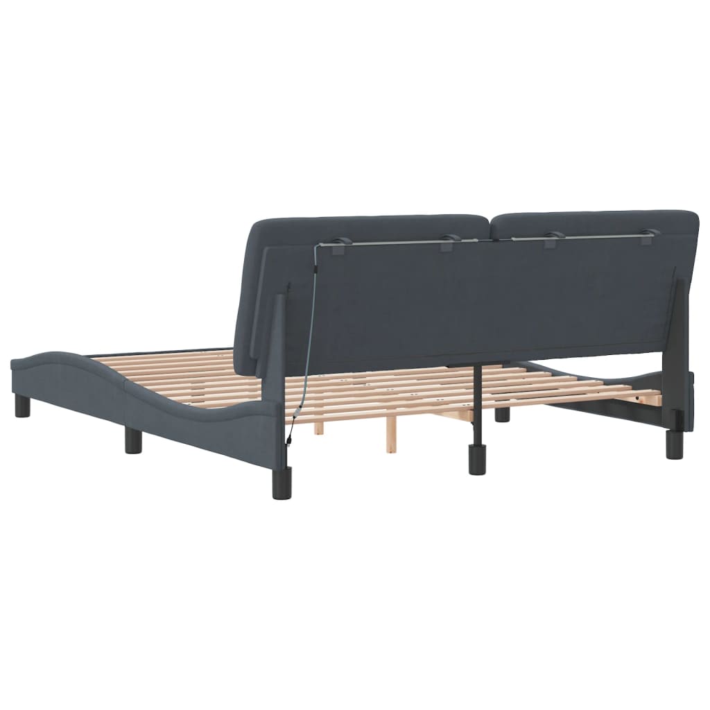 Bettgestell mit LED ohne Matratze Dunkelgrau 160x200 cm Samt