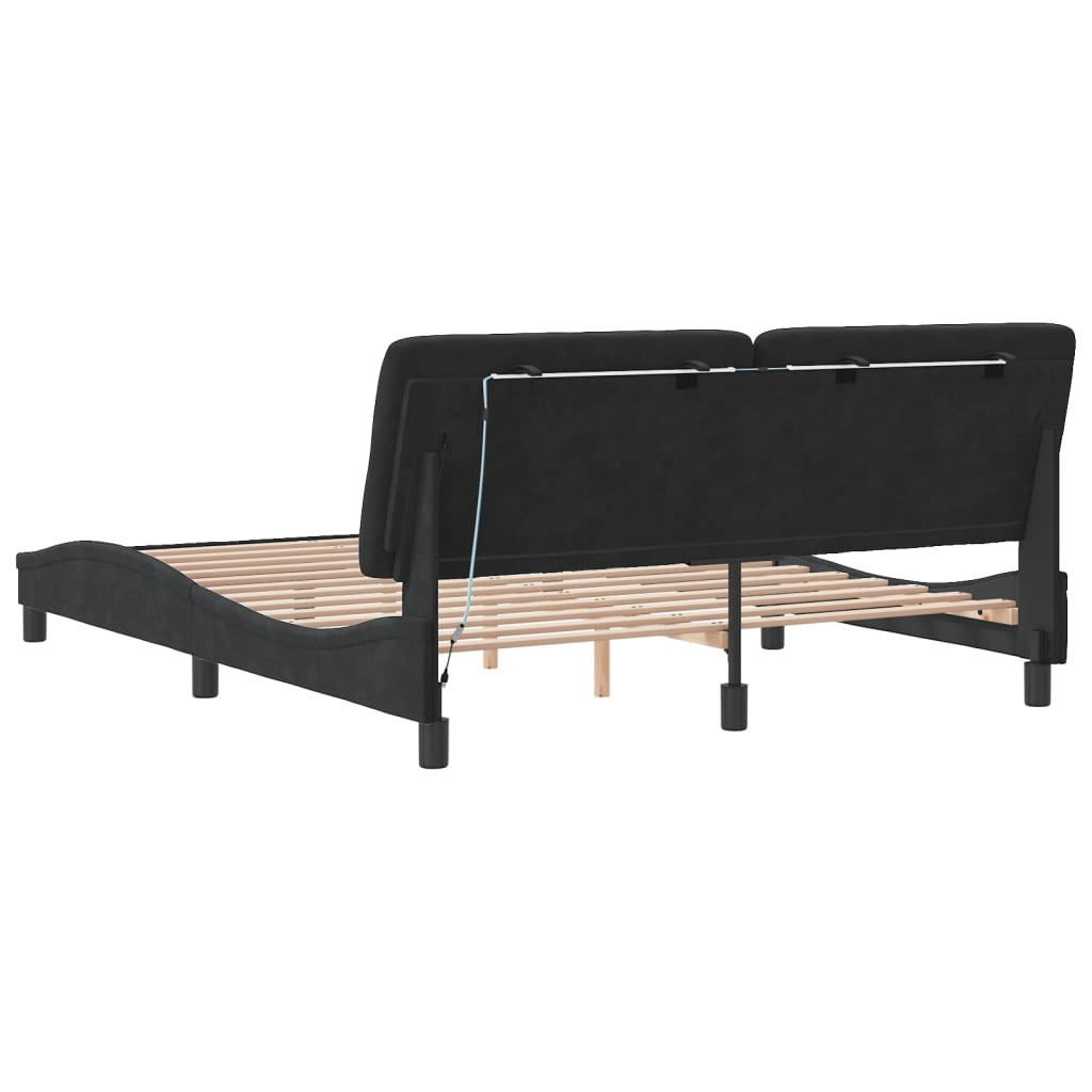 Bettgestell mit LED ohne Matratze Schwarz 160x200 cm Samt