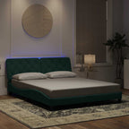 Bettgestell mit LED ohne Matratze Dunkelgrün 160x200 cm Samt