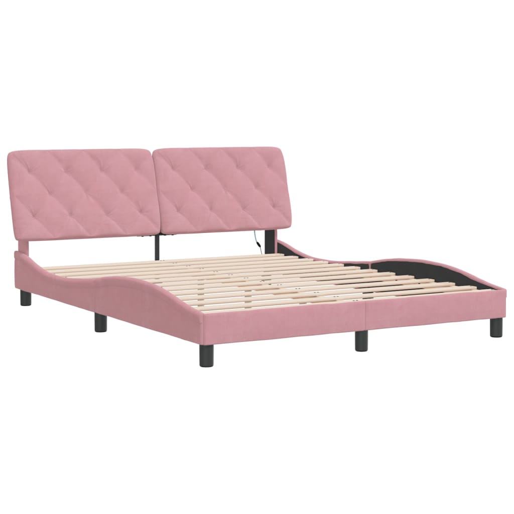 Bettgestell mit LED ohne Matratze Rosa 160x200 cm Samt