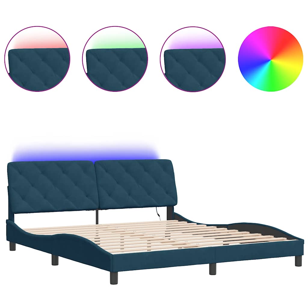 Bettgestell mit LED ohne Matratze Blau 180x200 cm Samt