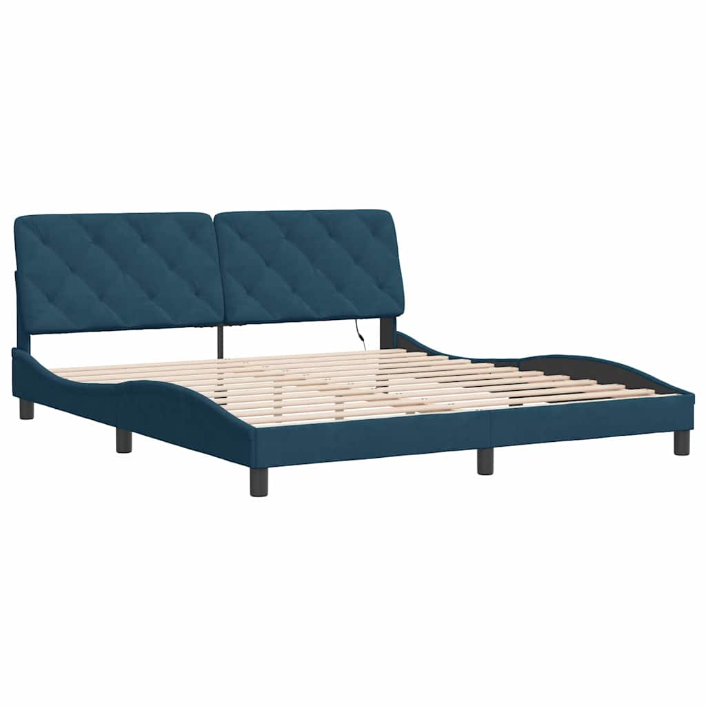 Bettgestell mit LED ohne Matratze Blau 180x200 cm Samt