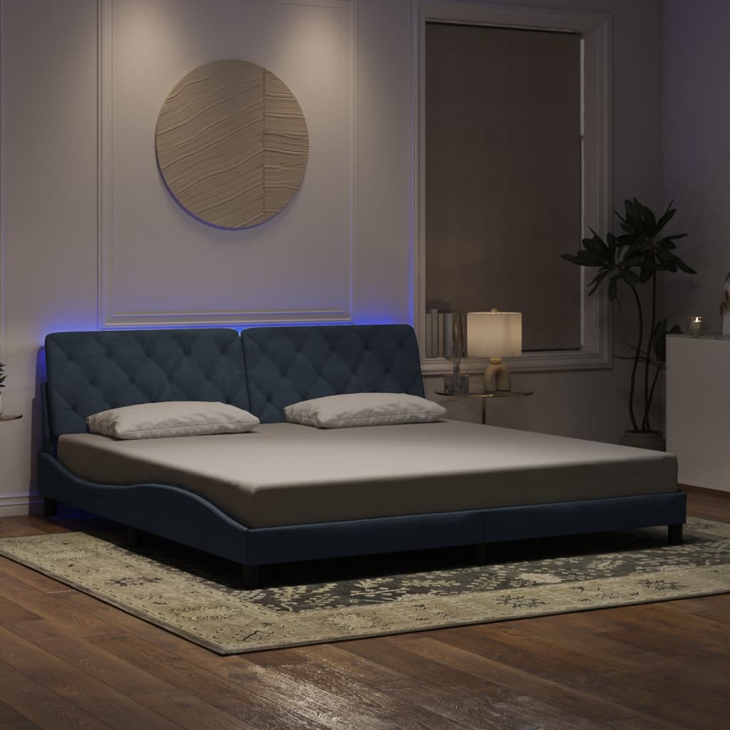 Bettgestell mit LED ohne Matratze Dunkelgrau 200x200 cm Samt