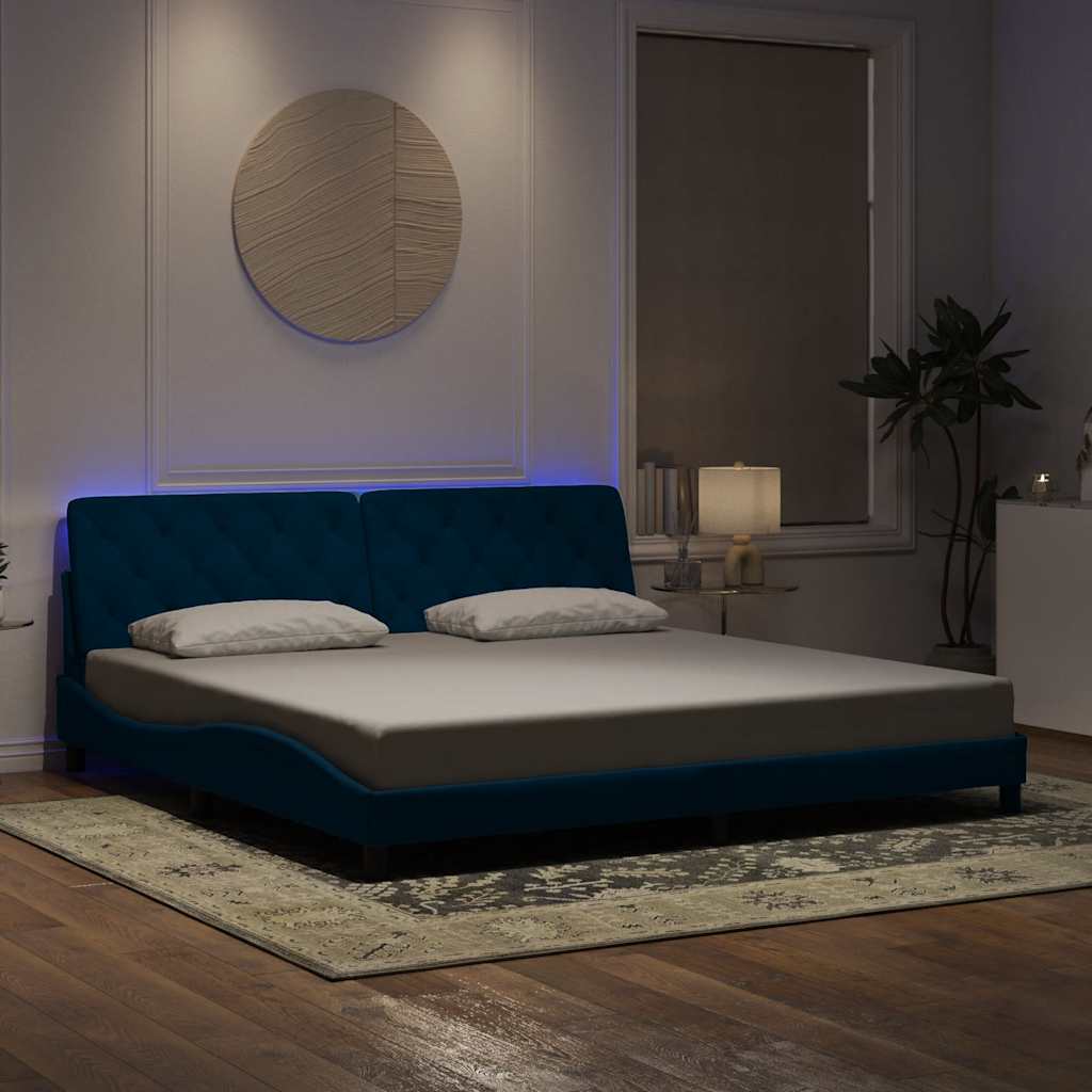 Bettgestell mit LED ohne Matratze Blau 200x200 cm Samt