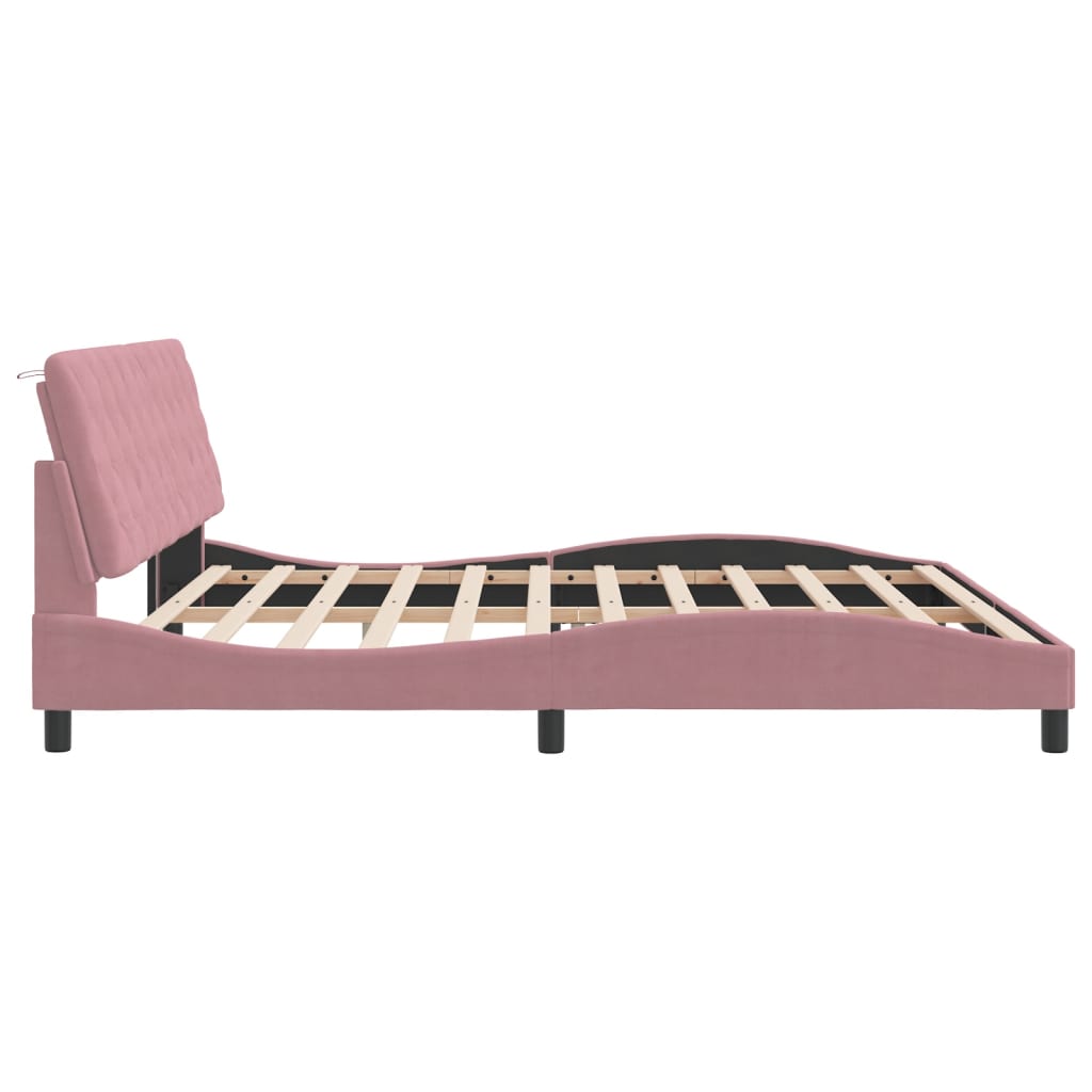 Bettgestell mit LED ohne Matratze Rosa 200x200 cm Samt