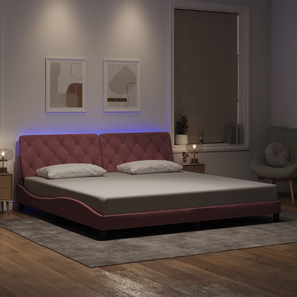 Bettgestell mit LED ohne Matratze Rosa 200x200 cm Samt