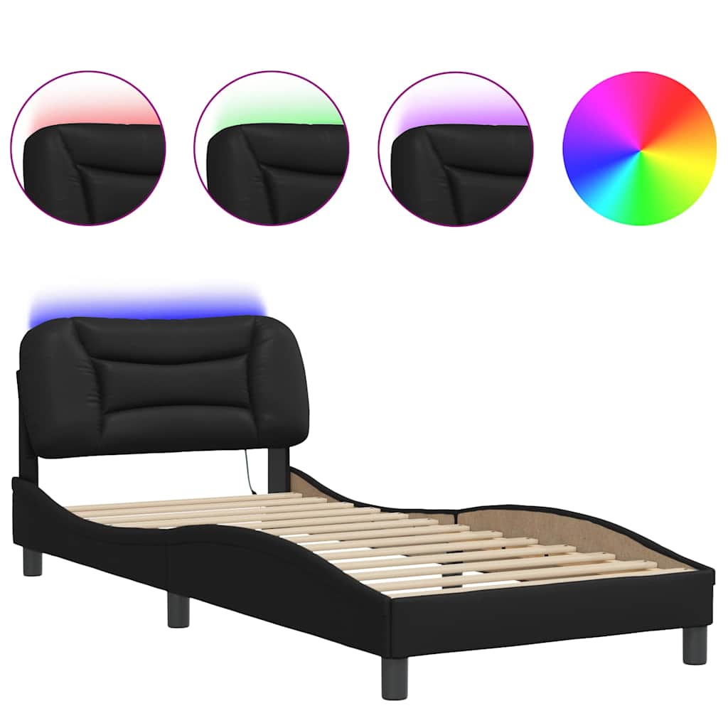 Bettgestell mit LED ohne Matratze "Hvar" Schwarz 80x200 cm