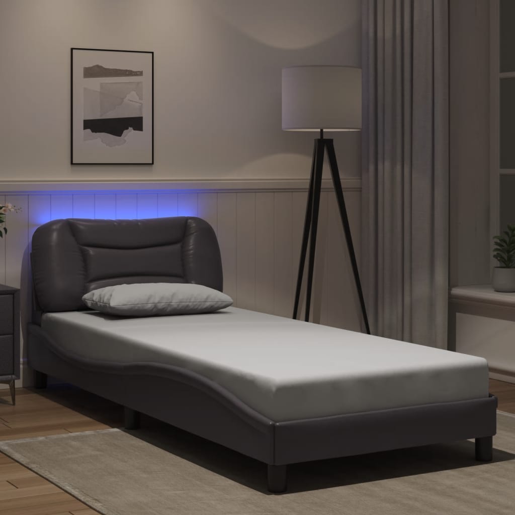 Bettgestell mit LED ohne Matratze "Hvar" Grau 80x200 cm