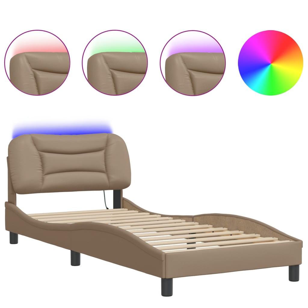 Bettgestell mit LED ohne Matratze "Hvar" Cappuccino-Braun 80x200 cm