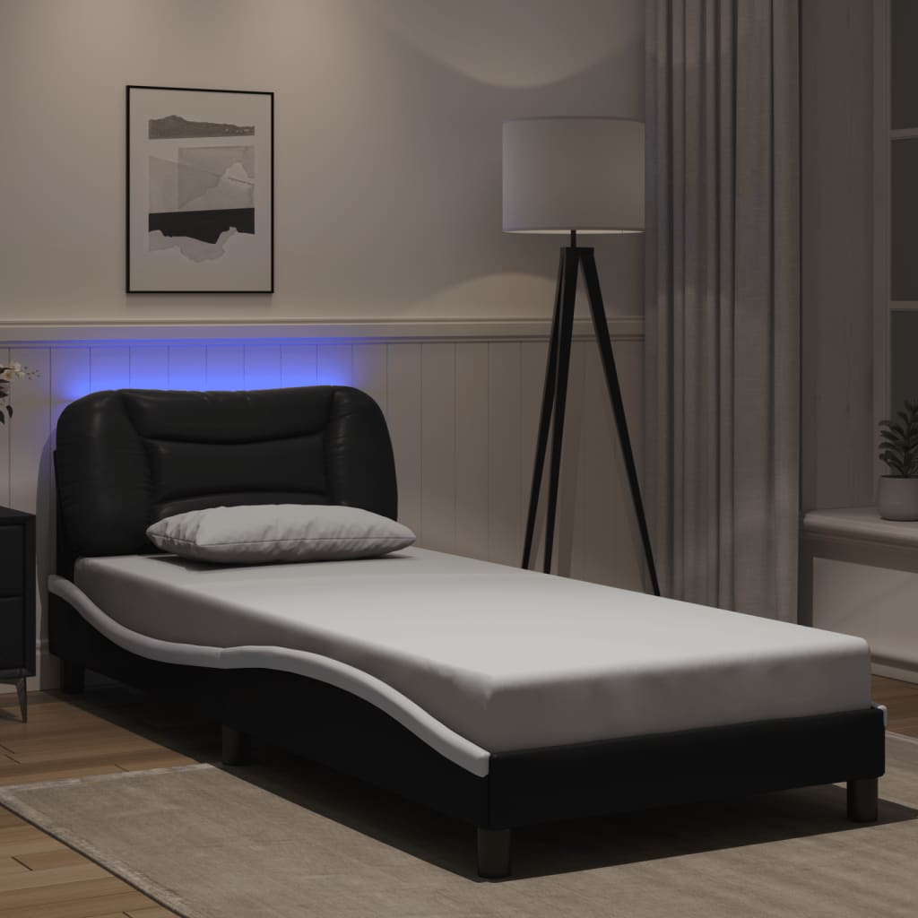 Bettgestell mit LED ohne Matratze "Hvar" Schwarz und Weiß 90x190 cm