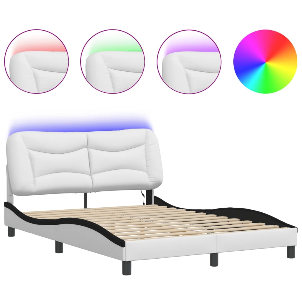 Bettgestell mit LED ohne Matratze "Hvar" Weiß und Schwarz 120x200 cm