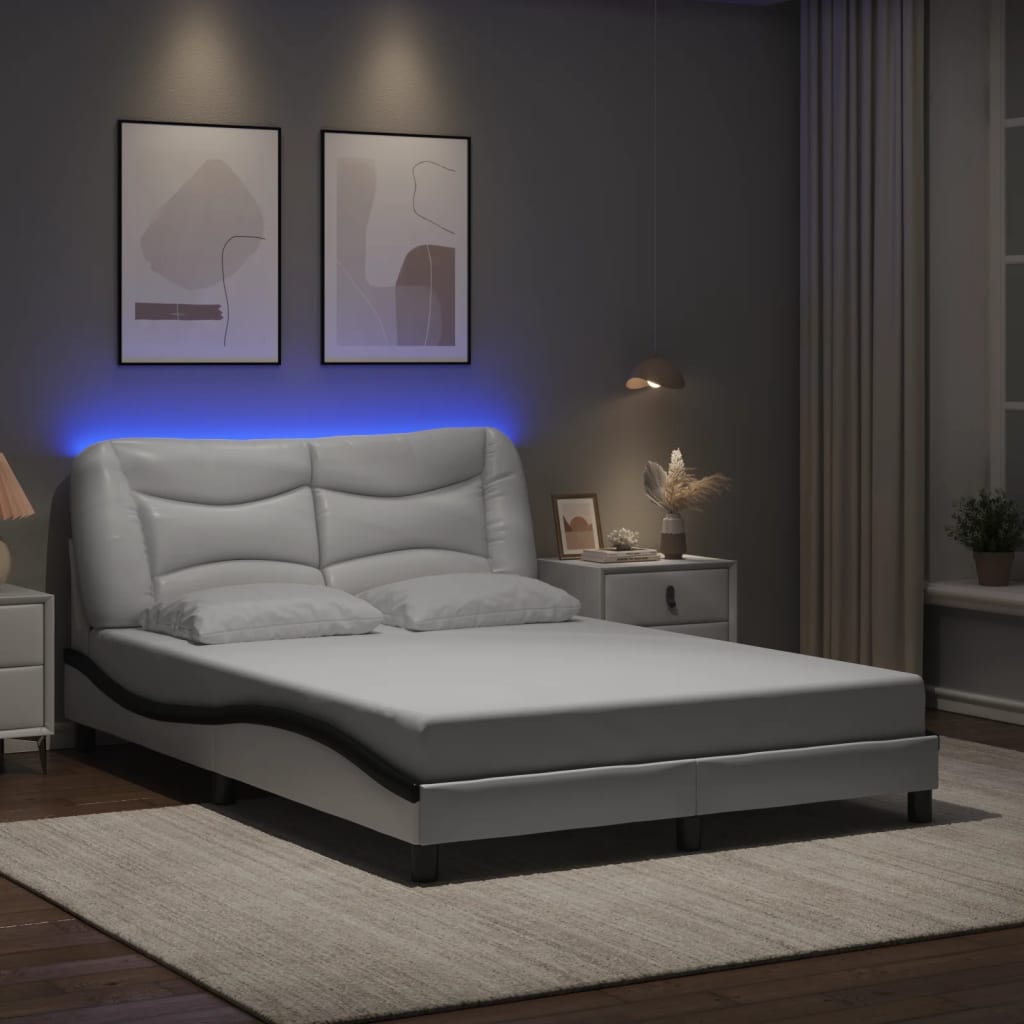 Bettgestell mit LED ohne Matratze "Hvar" Weiß und Schwarz 120x200 cm