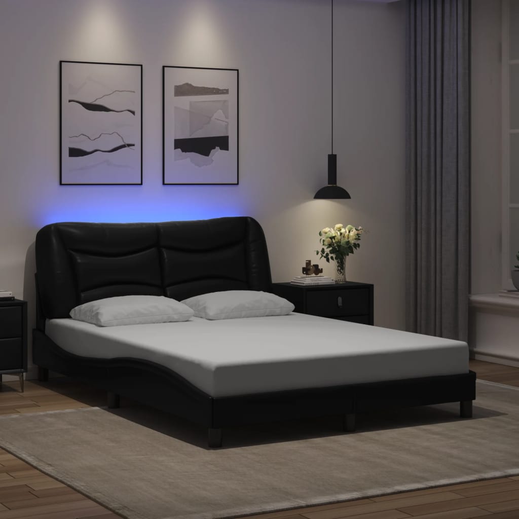 Bettgestell mit LED ohne Matratze "Hvar" Schwarz 140x190 cm