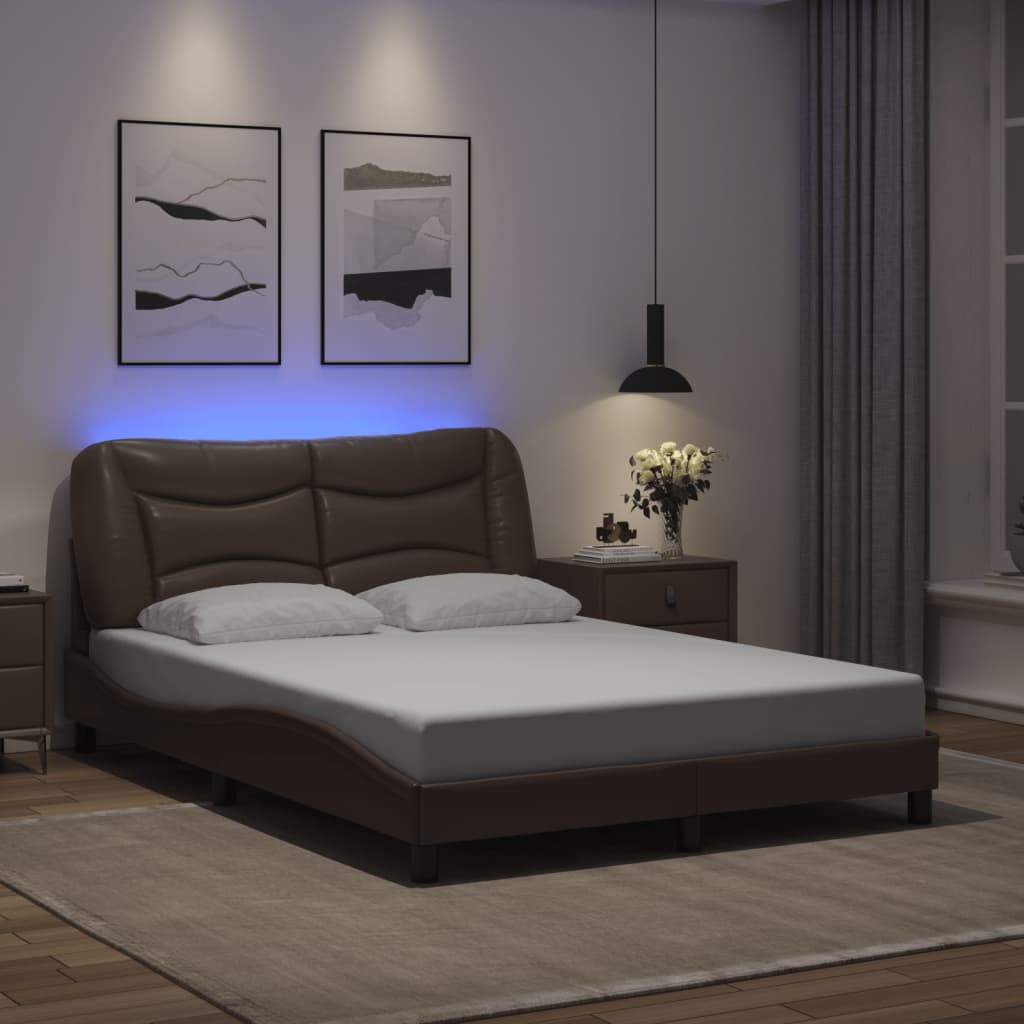 Bettgestell mit LED ohne Matratze "Hvar" Braun 140x190 cm