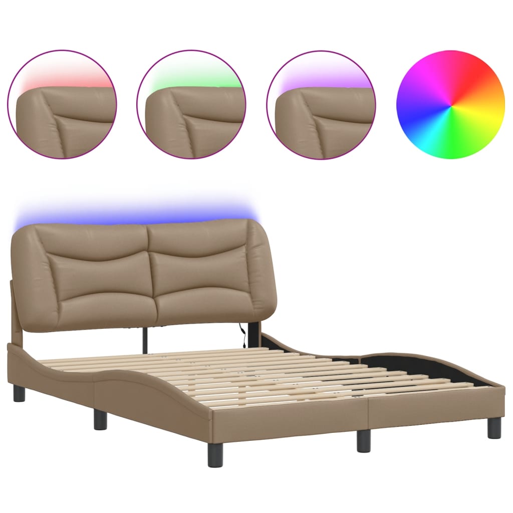 Bettgestell mit LED ohne Matratze "Hvar" Cappuccino-Braun 140x190 cm