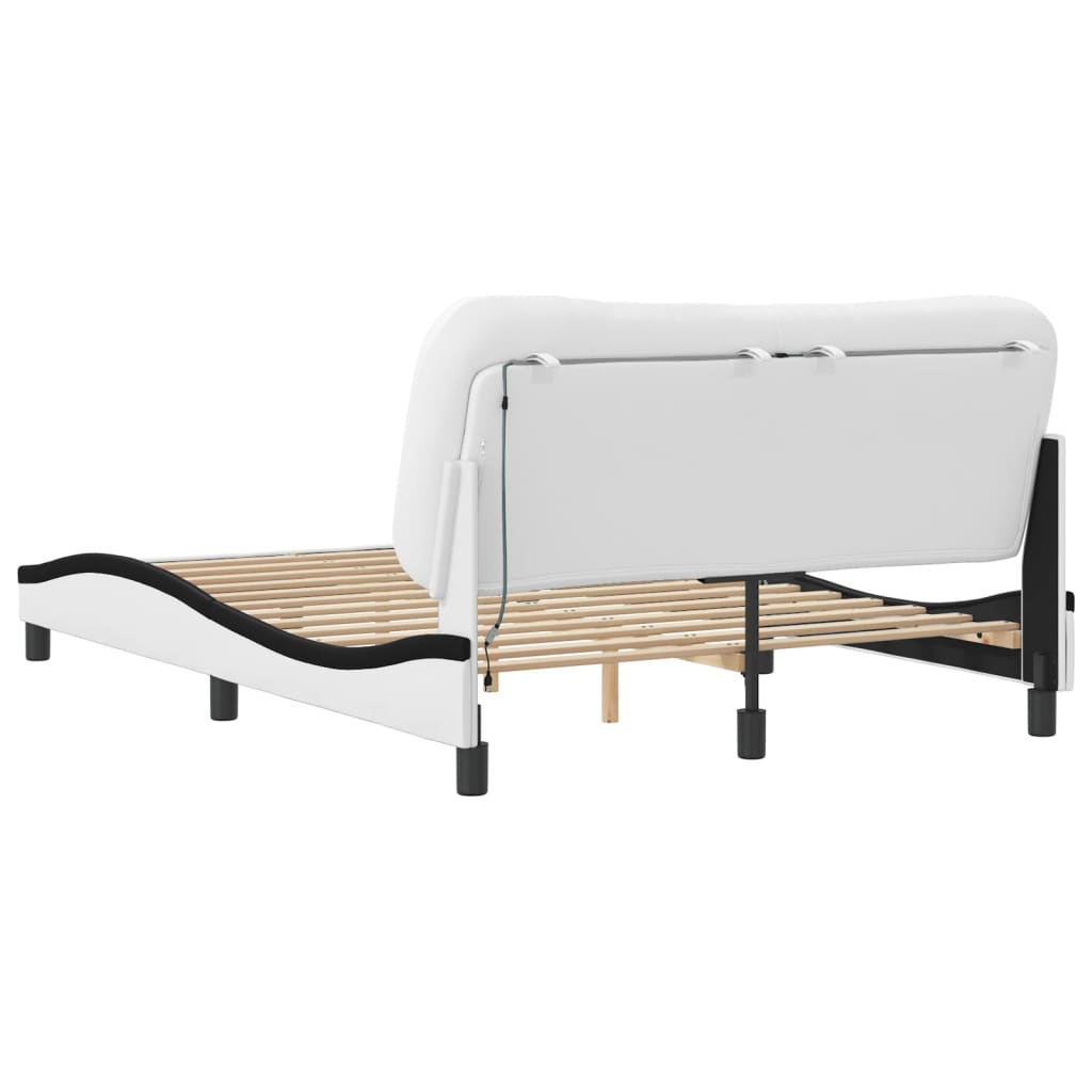Bettgestell mit LED ohne Matratze "Hvar" Weiß und Schwarz 140x190 cm