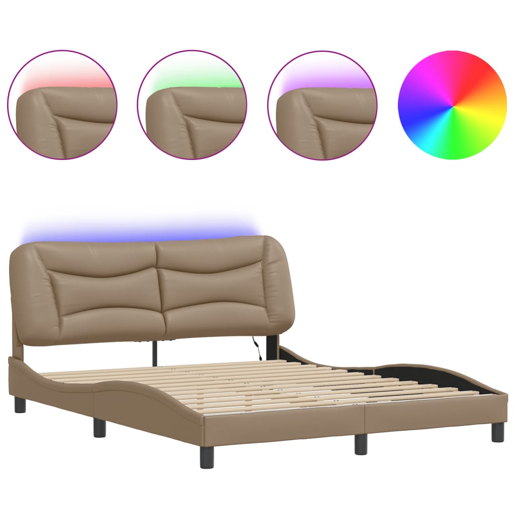Bettgestell mit LED ohne Matratze "Hvar" Cappuccino-Braun 160x200 cm