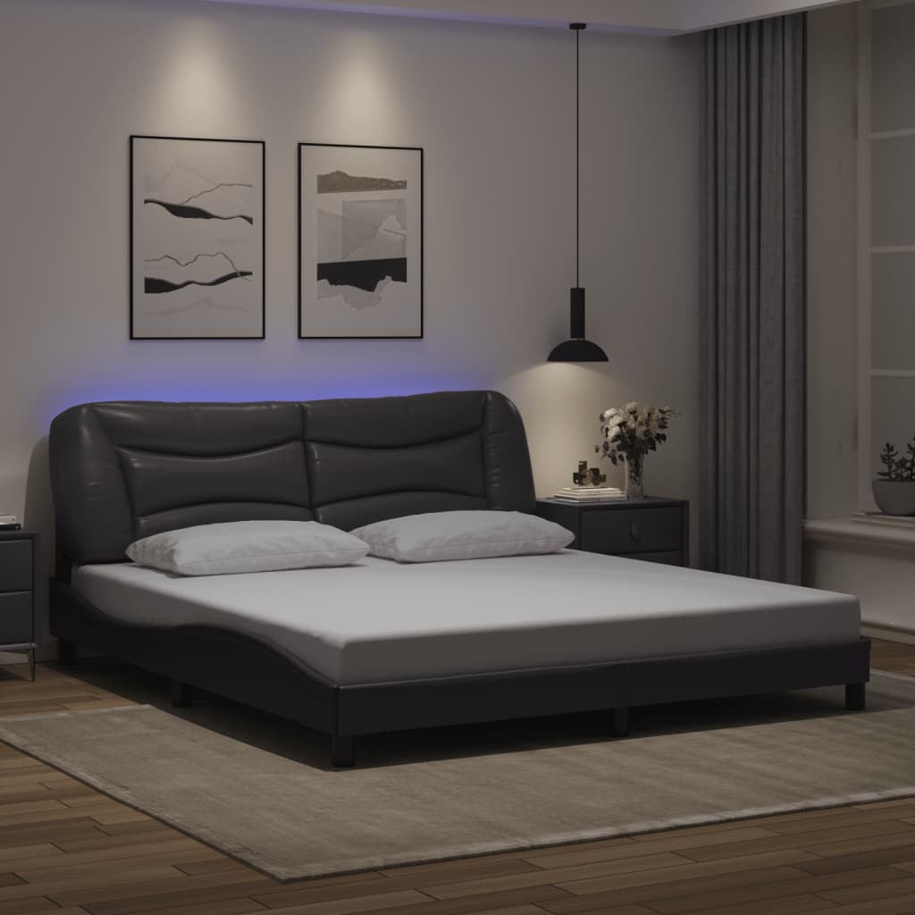 Bettgestell mit LED ohne Matratze "Hvar" Grau 180x200 cm