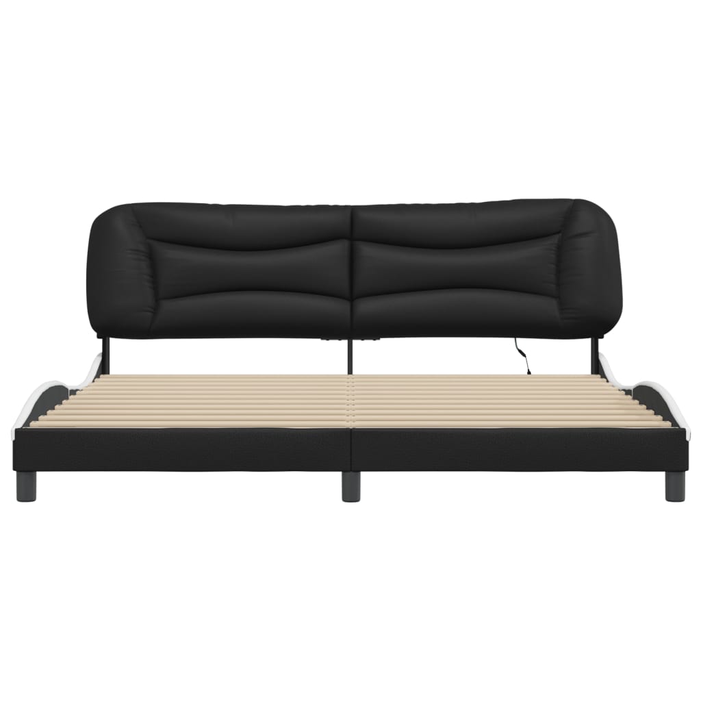 Bettgestell mit LED ohne Matratze "Hvar" Schwarz und Weiß 200x200 cm