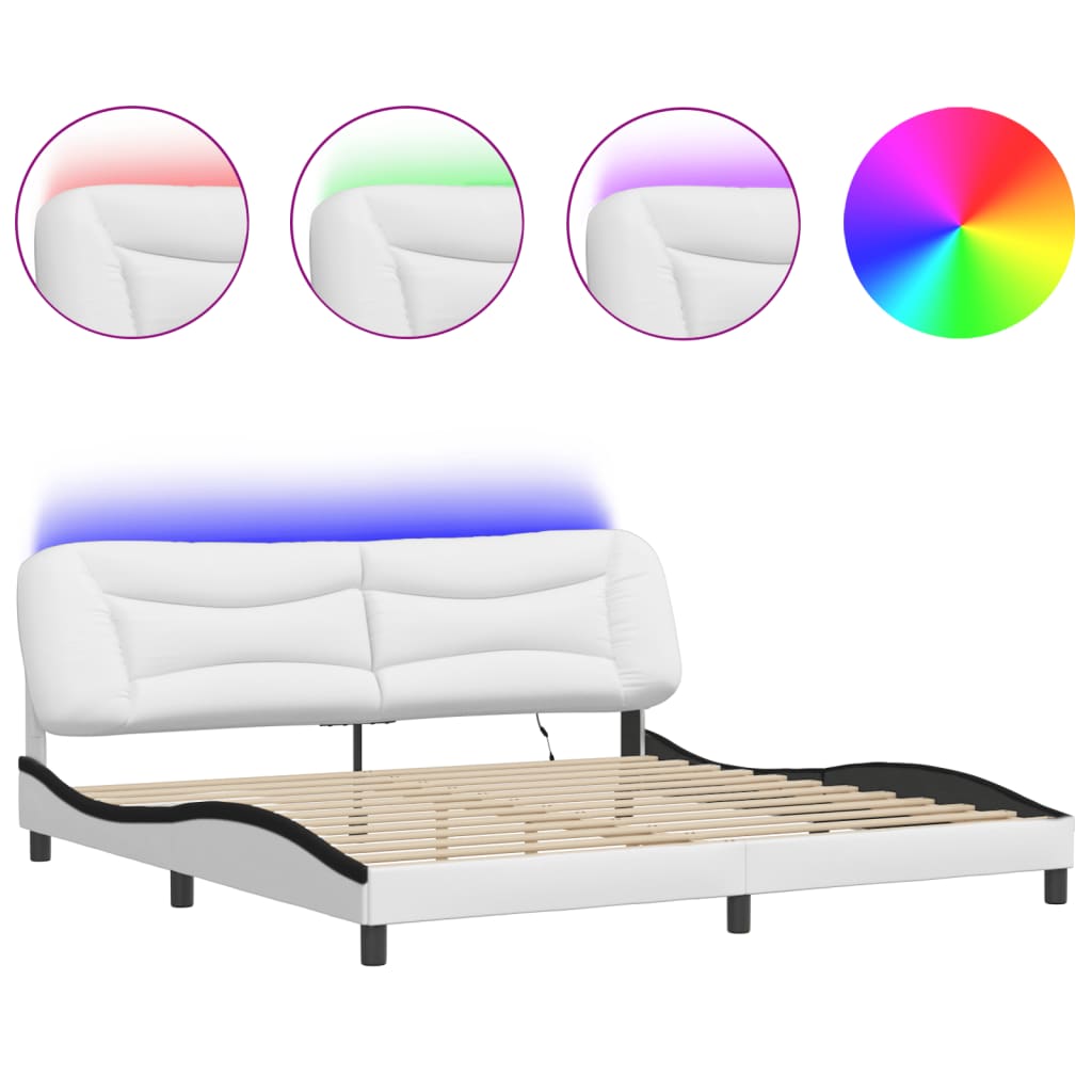 Bettgestell mit LED ohne Matratze "Hvar" Weiß und Schwarz 200x200 cm