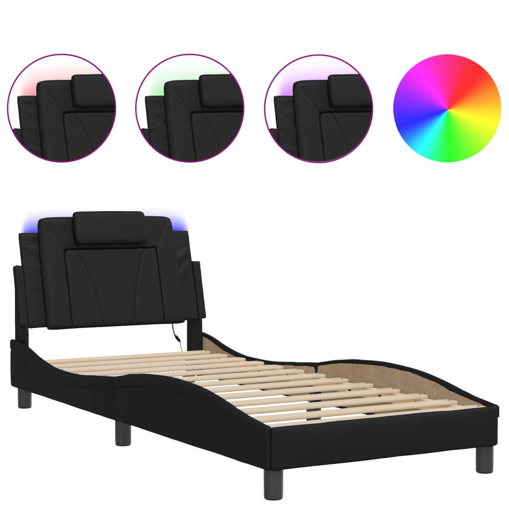 Bettgestell "Viana" mit LED ohne Matratze Schwarz 80x200 cm