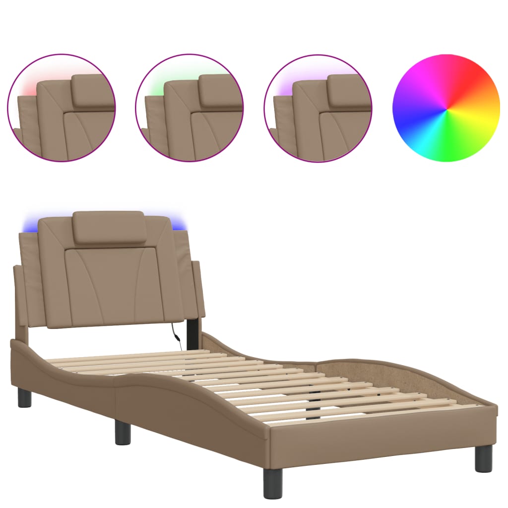Bettgestell "Viana" mit LED ohne Matratze Cappuccino-Braun 80x200 cm