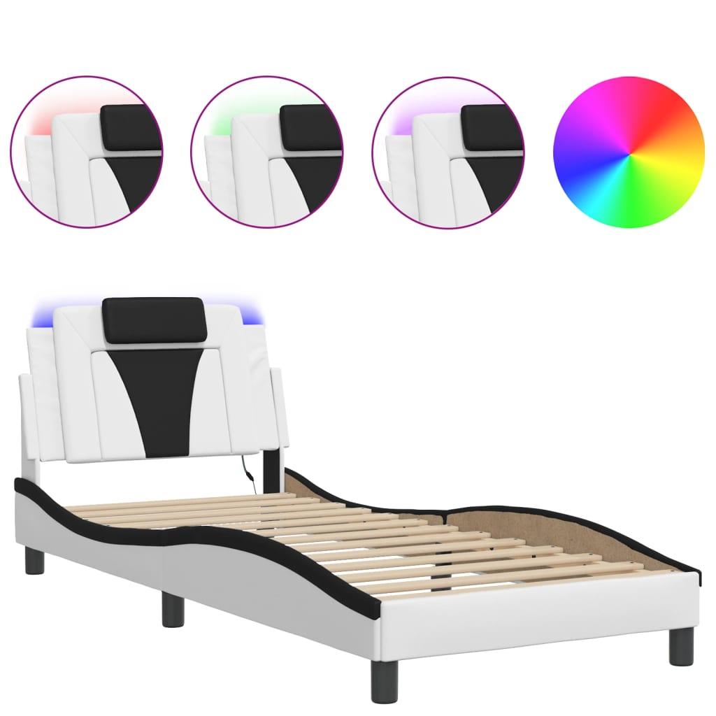 Bettgestell "Viana" mit LED ohne Matratze Weiß und Schwarz 80x200 cm