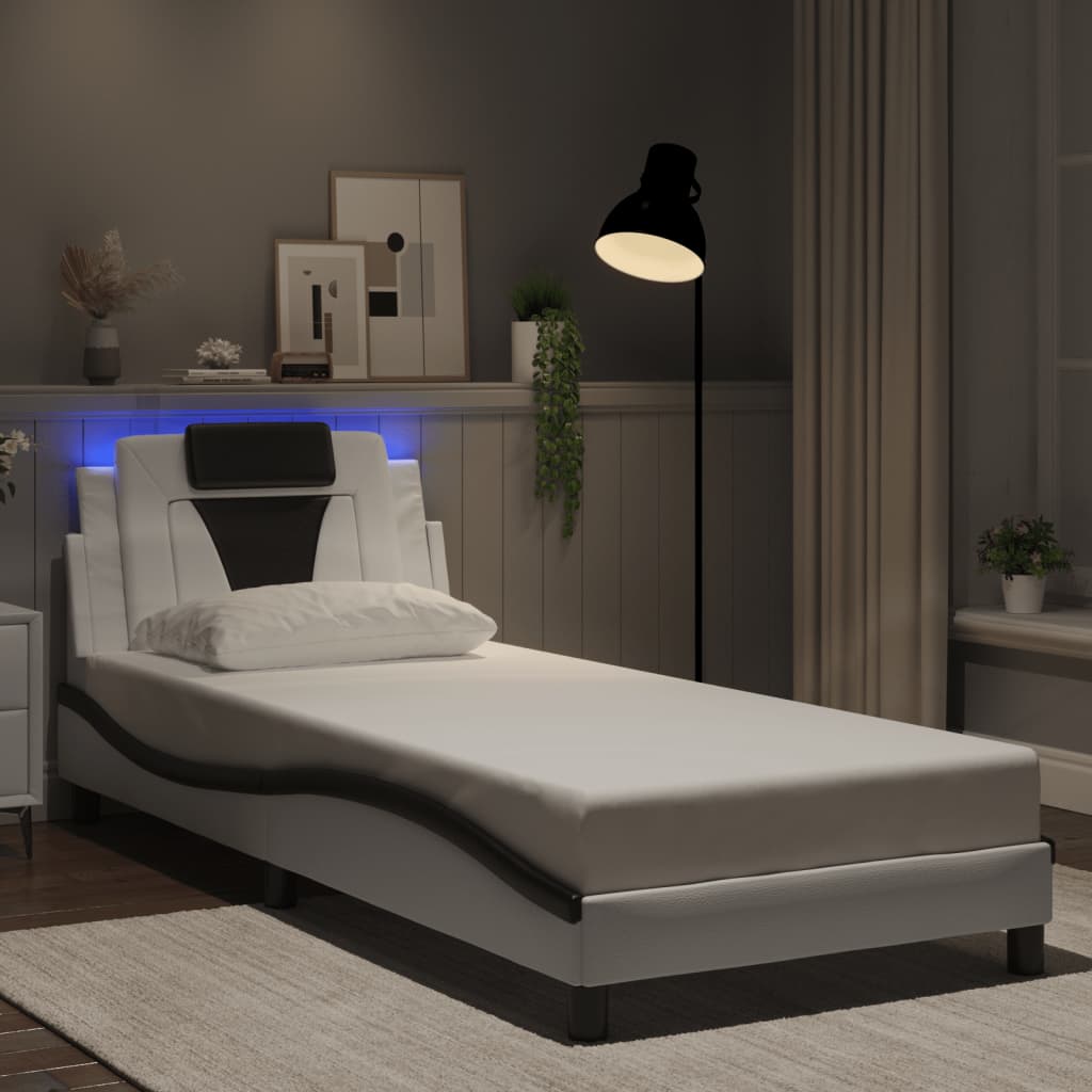 Bettgestell "Viana" mit LED ohne Matratze Weiß und Schwarz 80x200 cm