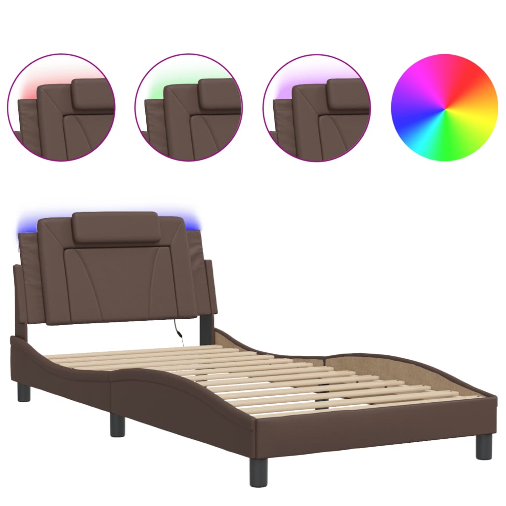 Bettgestell "Viana" mit LED ohne Matratze Braun 100x200 cm