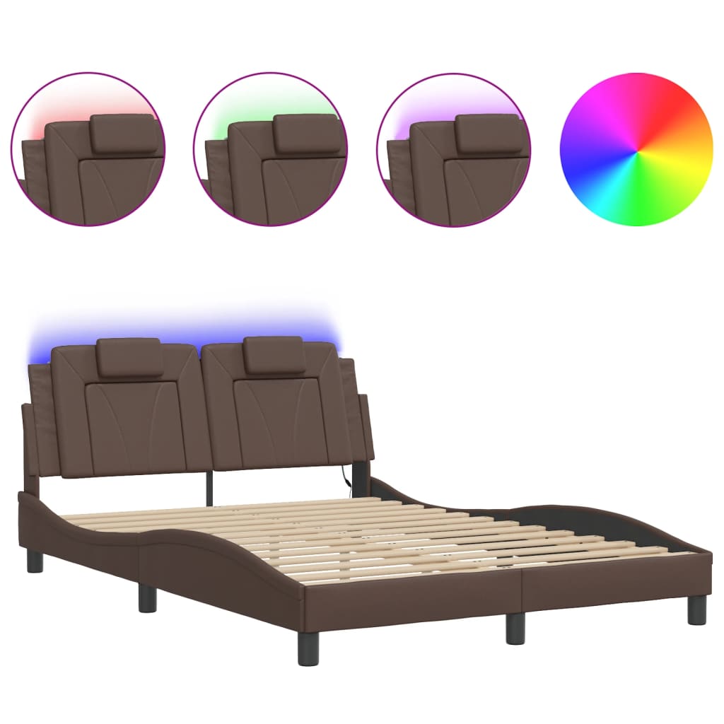 Bettgestell "Viana" mit LED ohne Matratze Braun 120x200 cm