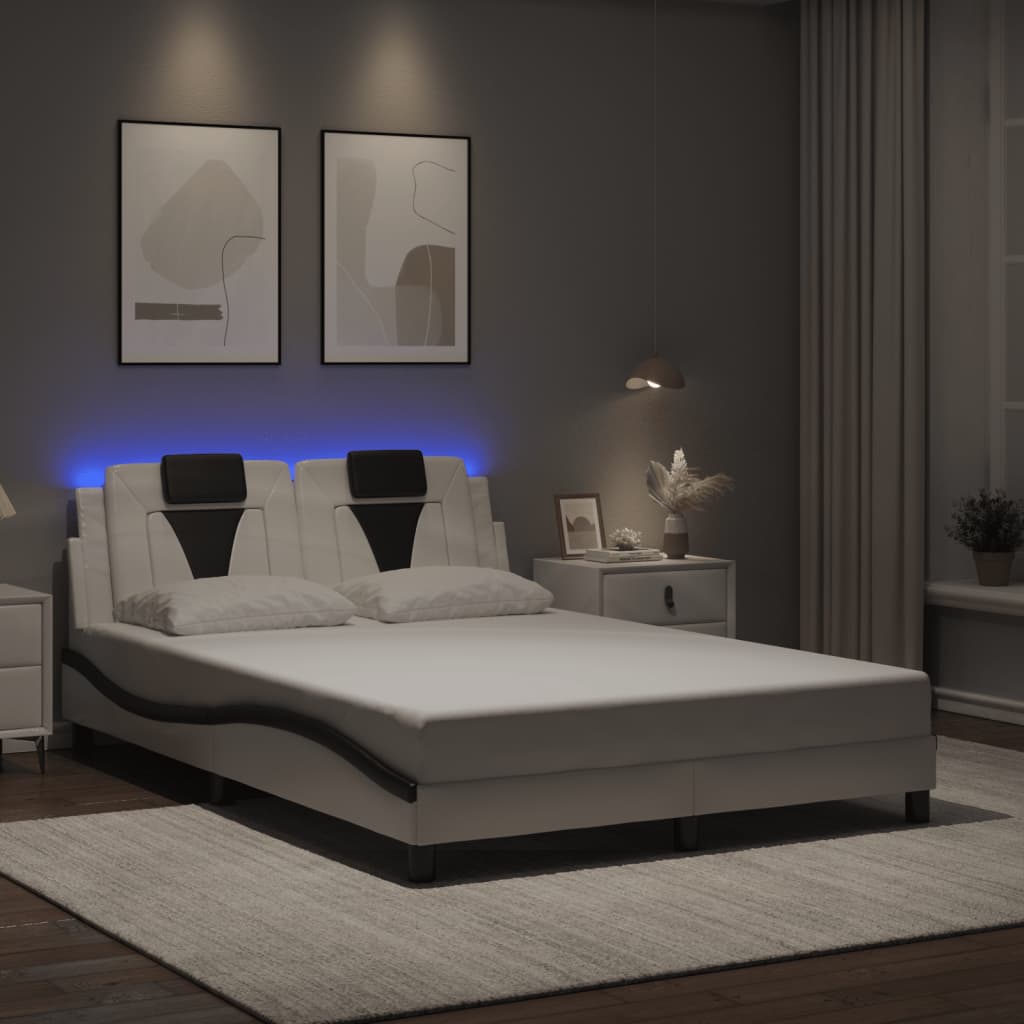 Bettgestell "Viana" mit LED ohne Matratze Weiß und Schwarz 140x190 cm