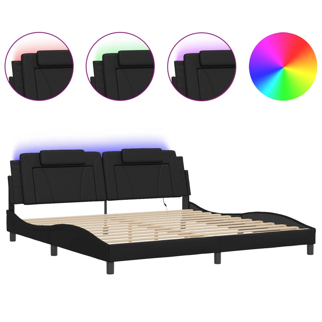 Bettgestell "Viana" mit LED ohne Matratze Schwarz 200x200 cm