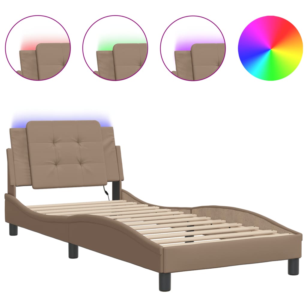 Bettgestell mit LED ohne Matratze "Zadar" Cappuccino-Braun 80x200 cm