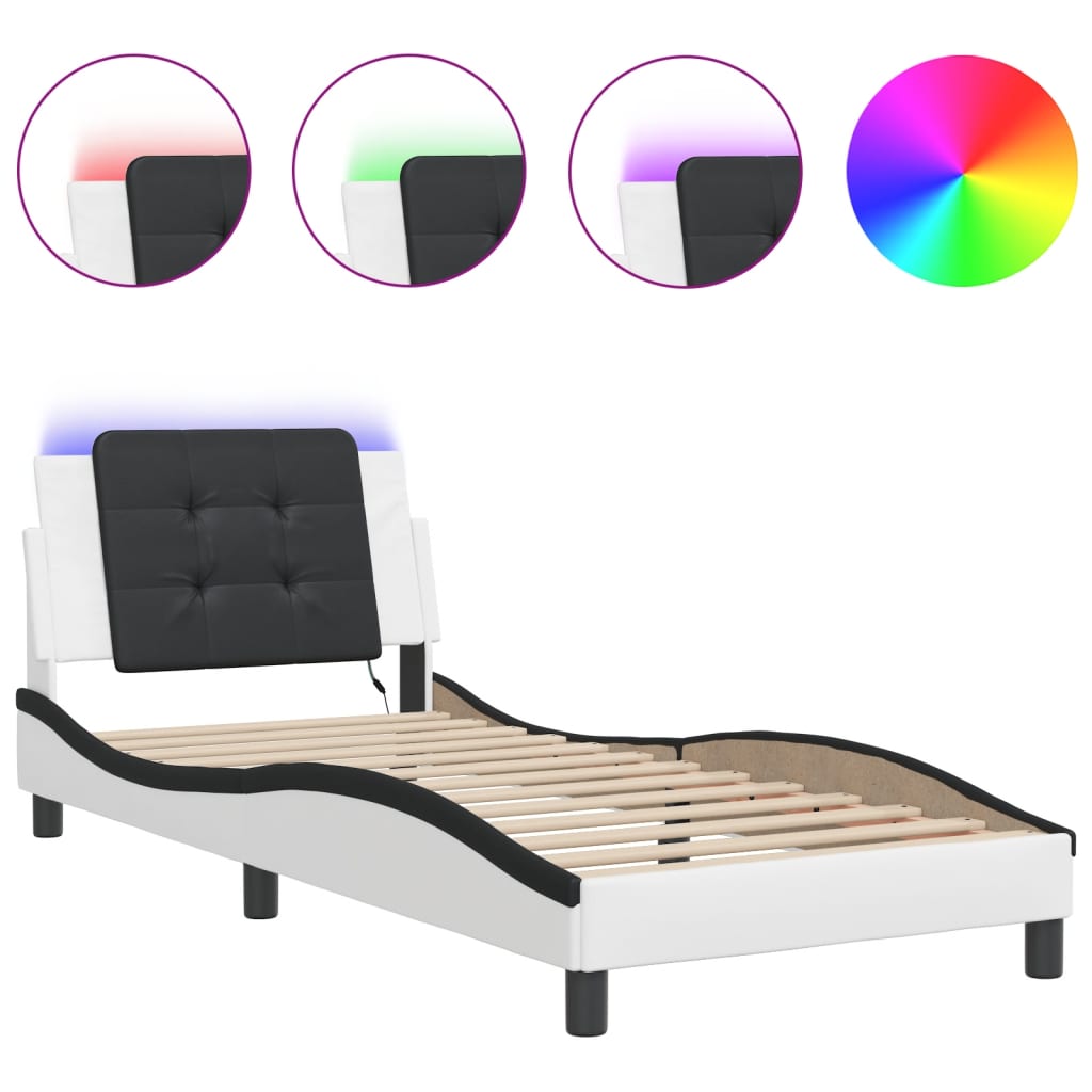 Bettgestell mit LED ohne Matratze "Zadar" Weiß und Schwarz 80x200 cm