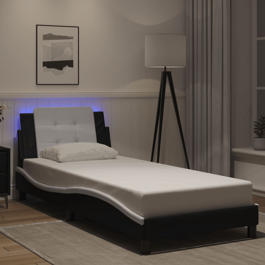 Bettgestell mit LED ohne Matratze "Zadar" Schwarz und Weiß 90x200 cm