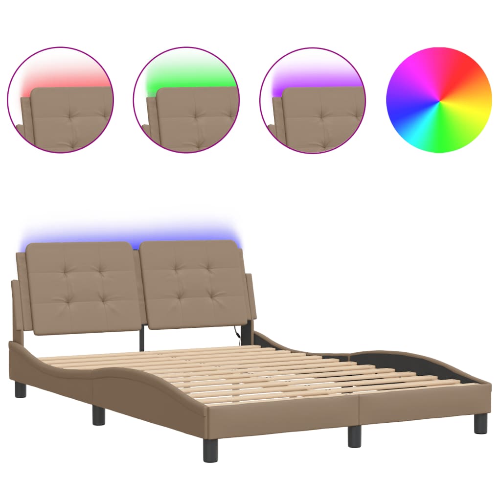 Bettgestell mit LED ohne Matratze "Zadar" Cappuccino-Braun 140x190 cm