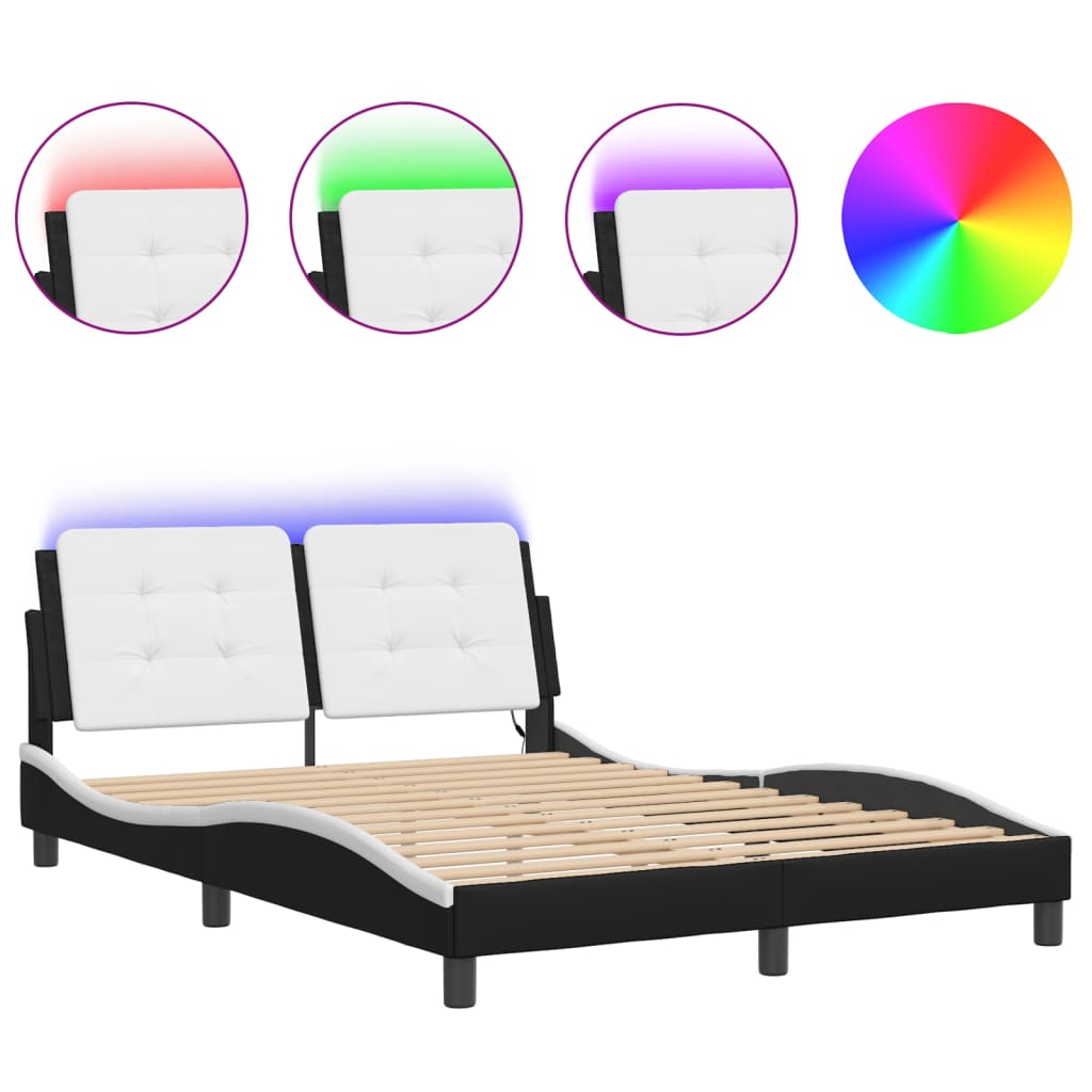 Bettgestell mit LED ohne Matratze "Zadar" Schwarz und Weiß 140x190 cm