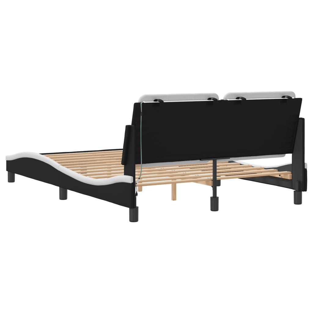 Bettgestell mit LED ohne Matratze "Zadar" Schwarz und Weiß 140x190 cm