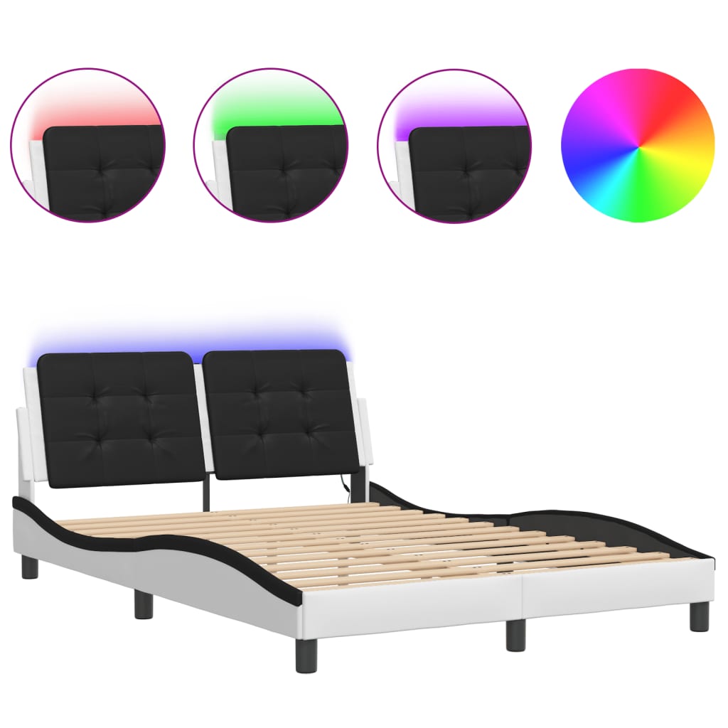 Bettgestell mit LED ohne Matratze "Zadar" Weiß und Schwarz 140x190 cm