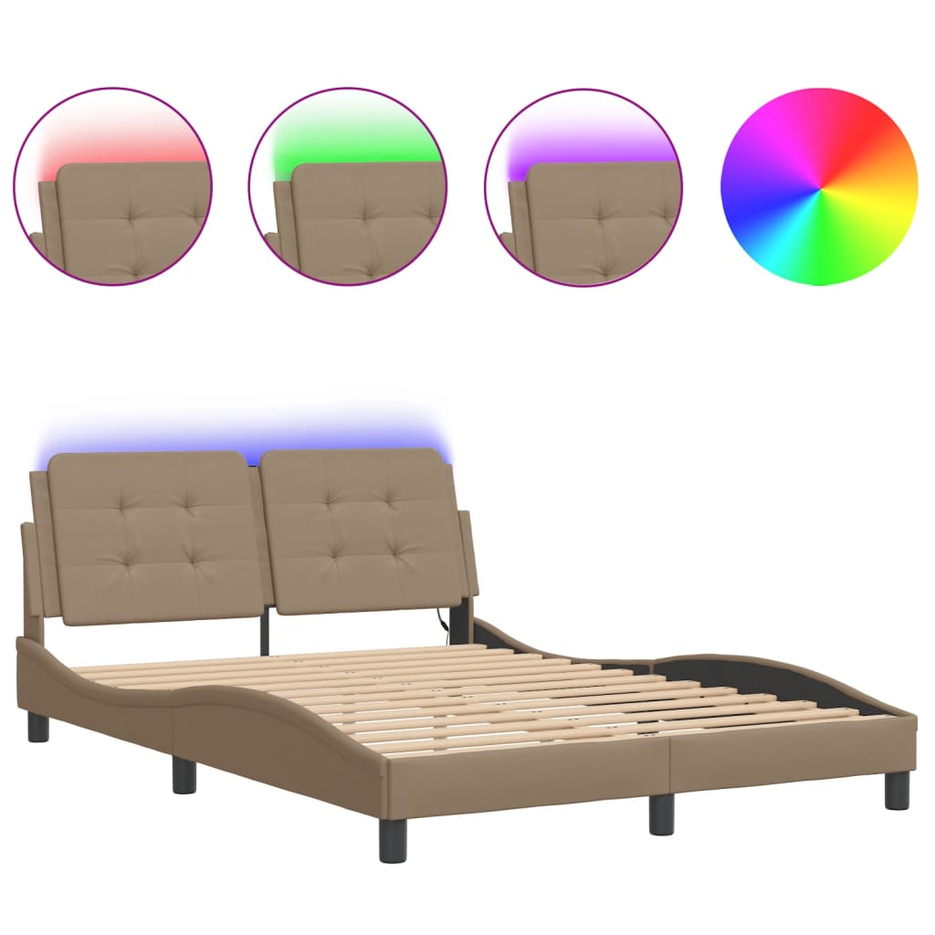 Bettgestell mit LED ohne Matratze "Zadar" Cappuccino-Braun 140x200 cm