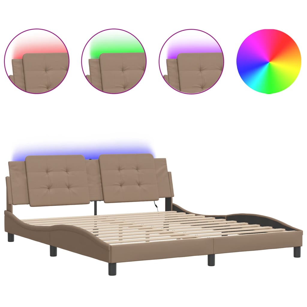 Bettgestell mit LED ohne Matratze "Zadar" Cappuccino-Braun 180x200 cm