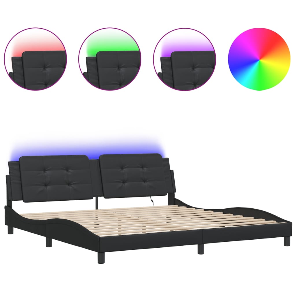 Bettgestell mit LED ohne Matratze "Zadar" Schwarz 200x200 cm