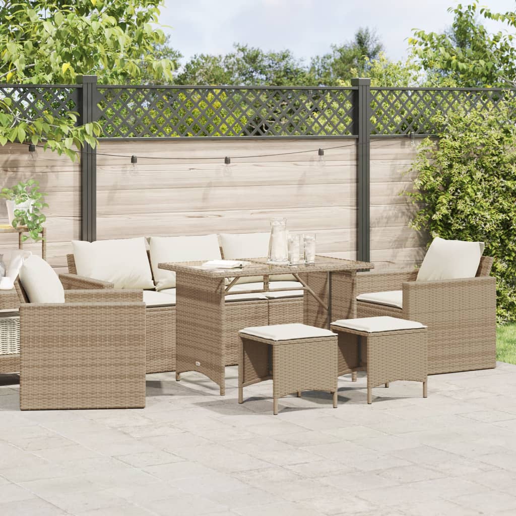 6-tlg. Garten-Sofagarnitur mit Kissen Beige Poly Rattan