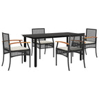 5-tlg. Garten-Essgruppe mit Kissen Schwarz Poly Rattan