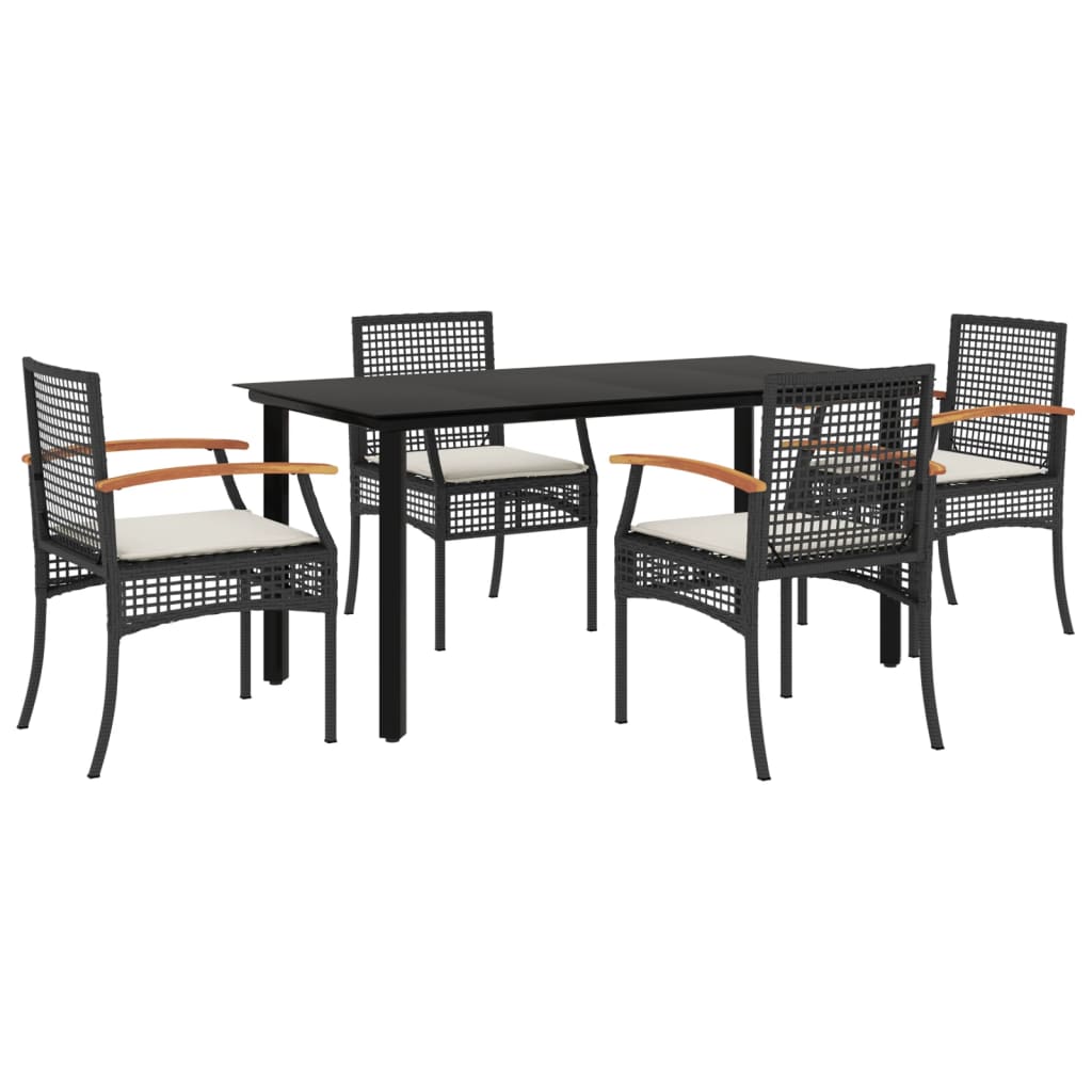 5-tlg. Garten-Essgruppe mit Kissen Schwarz Poly Rattan