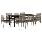 9-tlg. Garten-Essgruppe mit Kissen Grau Poly Rattan