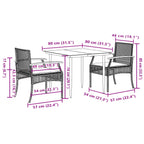 3-tlg. Garten-Essgruppe mit Kissen Beige Poly Rattan