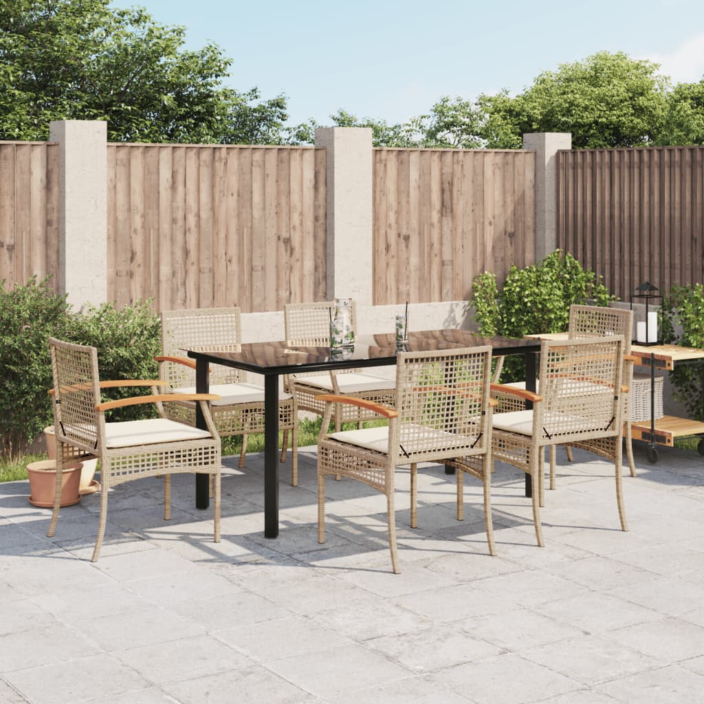 7-tlg. Garten-Essgruppe mit Kissen Beige Poly Rattan