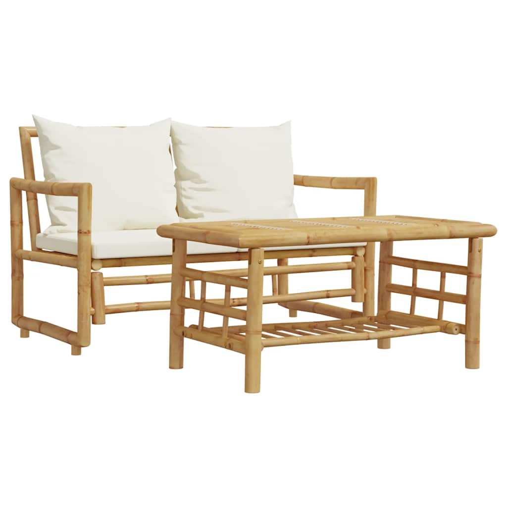2-teiliges Gartensofa-Set mit Kissen Bambus